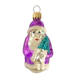 Glass Santa Claus Ornament Purple White Sparkle Hand Painted Lauscha Christmas